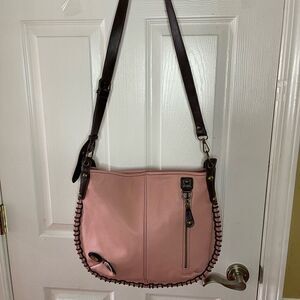 CHALA Charming Hobo convertible crossbody bag faux leather pink brown stitch